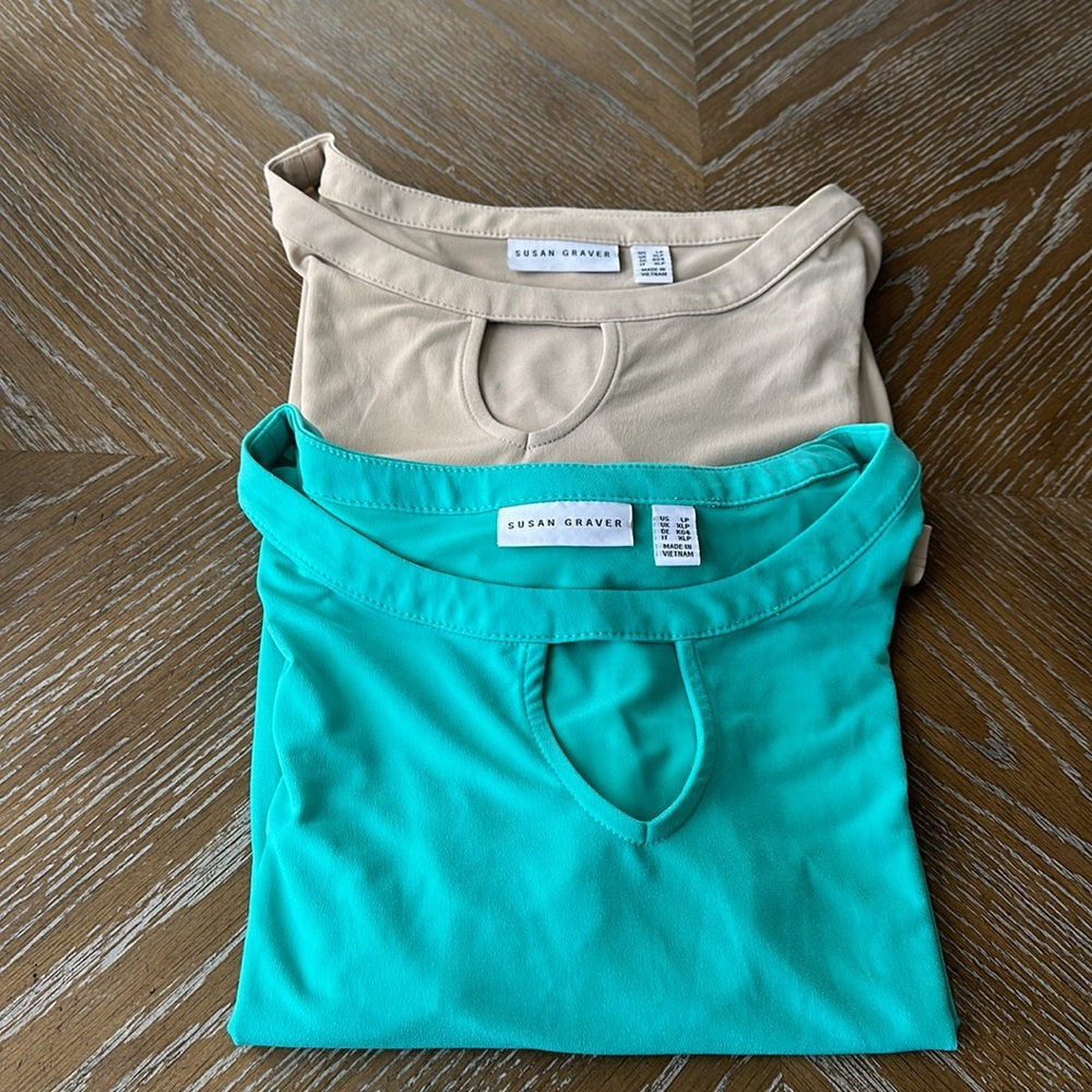 Susan Graver Beige and Teal Tops